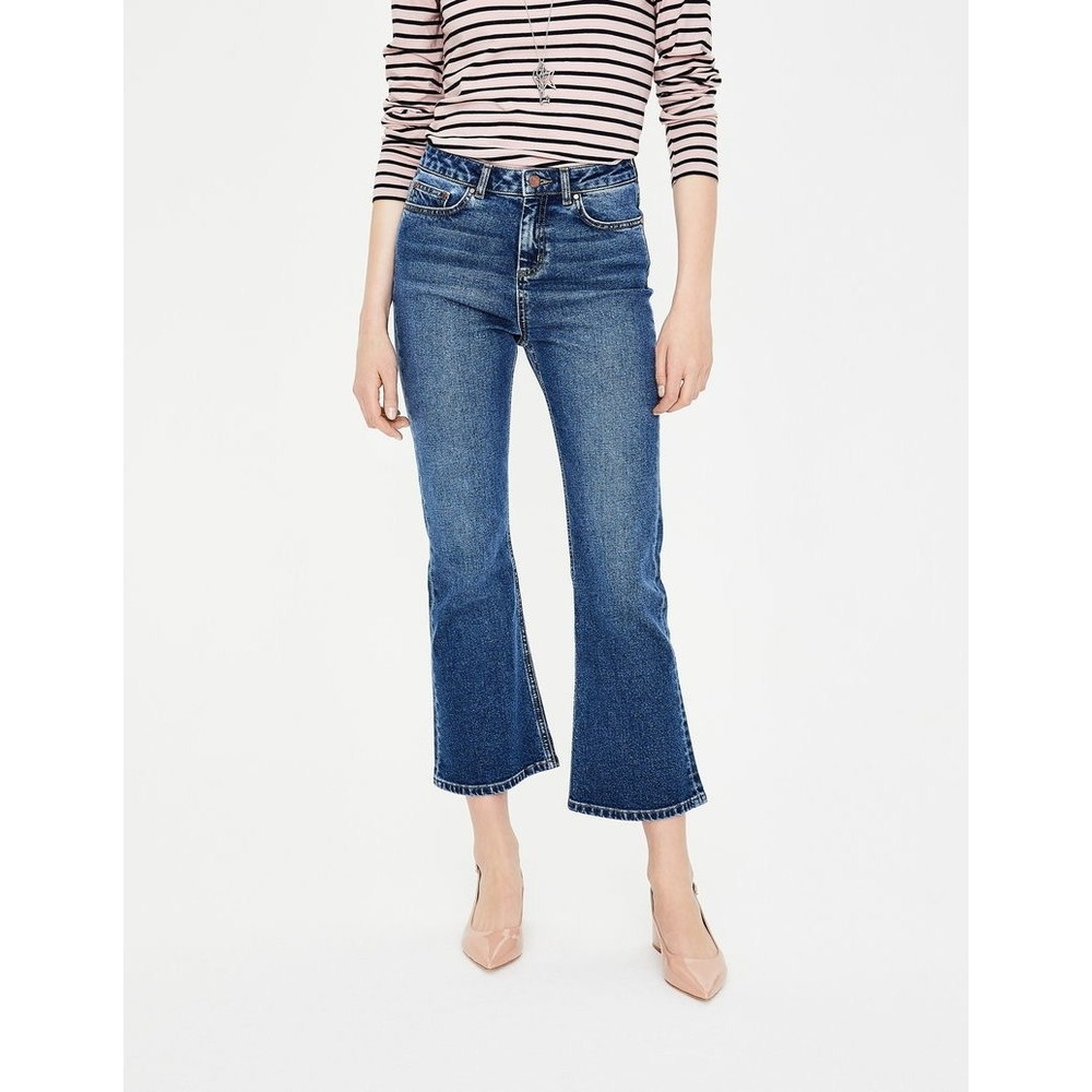 Boden The Keswick Jean Blue High Rise Cropped Flare Denim Pants Womens US 12R